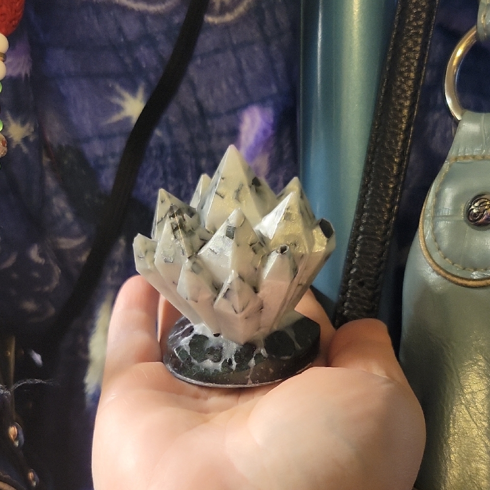 Handmade Resin Black & White Crystal Cluster Decoration; Points May Be Sharp